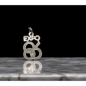Vintage Worlds Fair Expo 86 Charm Pendant Silver Tone Vancouver Canada